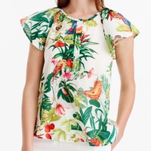 J. Crew Flutter Sleeve Novelty Print Popover Top Ratti Into the Wild - Picture 2 of 13